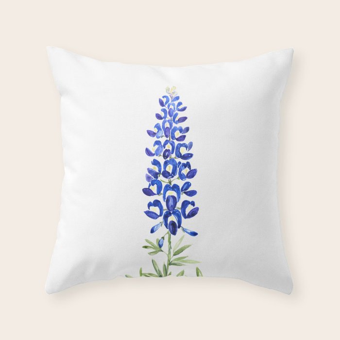Texas bluebonnet in watercolor Throw Pillow Gallery Image 6