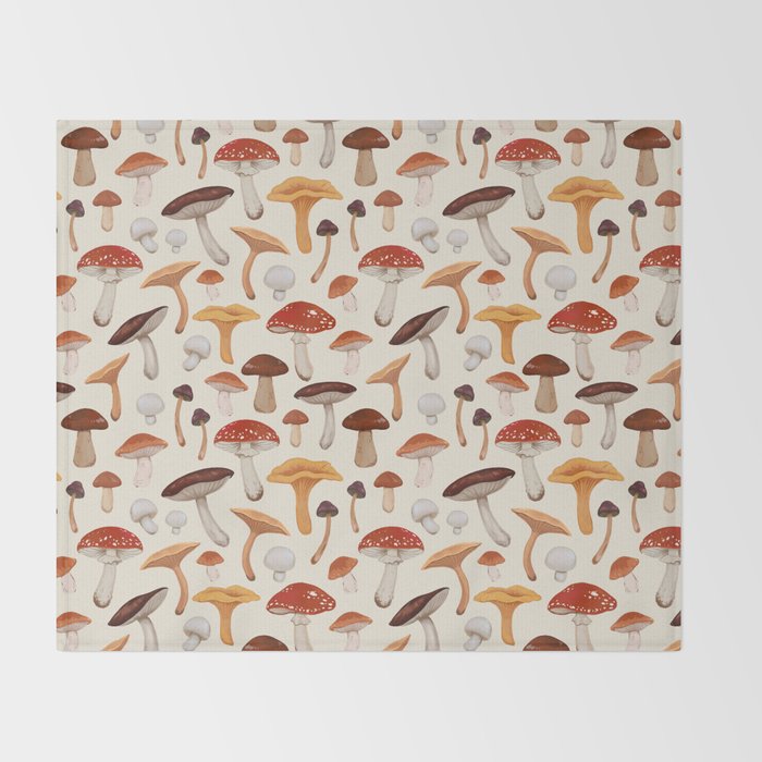 Mushroom Medley Pattern - Neutral Throw Blanket Gallery Image 2