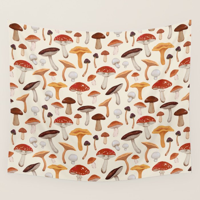 Mushroom Medley Pattern - Neutral Wall Tapestry Gallery Image 1
