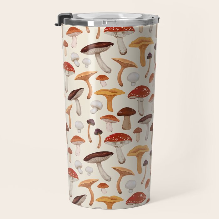 Mushroom Medley Pattern - Neutral Travel Mug Gallery Image 3