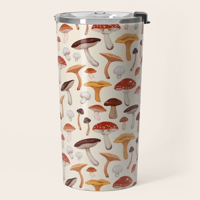 Mushroom Medley Pattern - Neutral Travel Mug Gallery Image 2