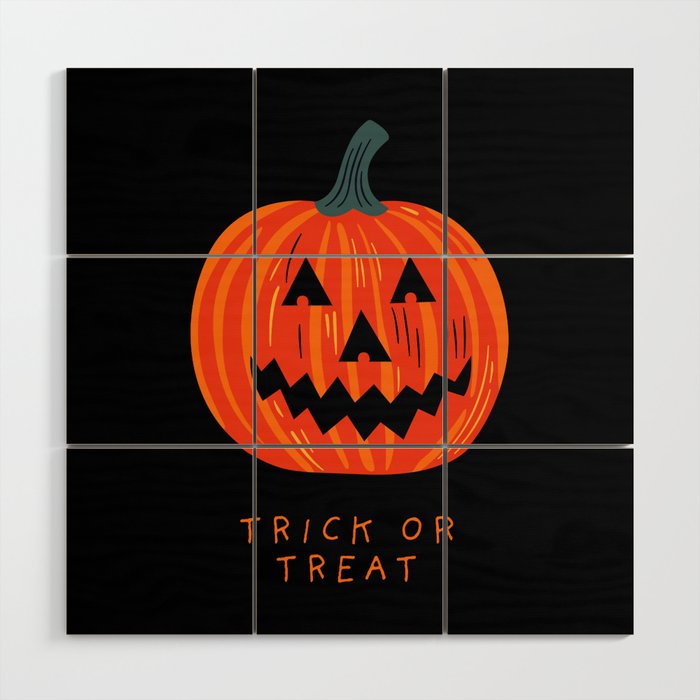 Happy Halloween funny pumpkin cartoon doodle Wood Wall Art Gallery Image 1
