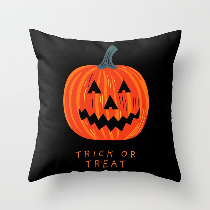 Happy Halloween funny pumpkin cartoon doodle Throw Pillow Gallery Image 1
