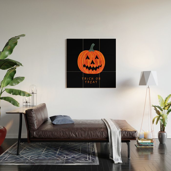 Happy Halloween funny pumpkin cartoon doodle Wood Wall Art Gallery Image 2
