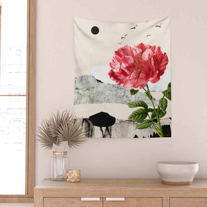 minimal collage/ landscape flower Wall Tapestry Gallery Image 2