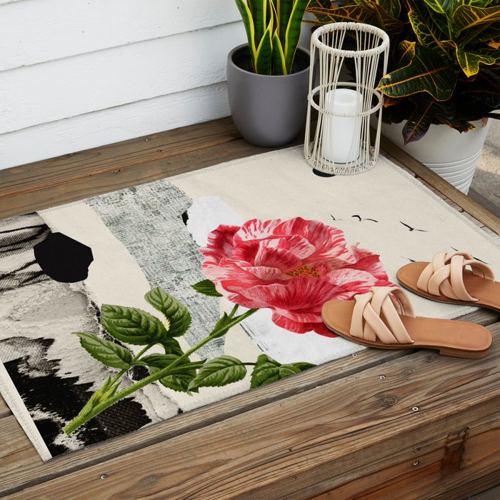 minimal collage/ landscape flower Outdoor Rug Gallery Image 2