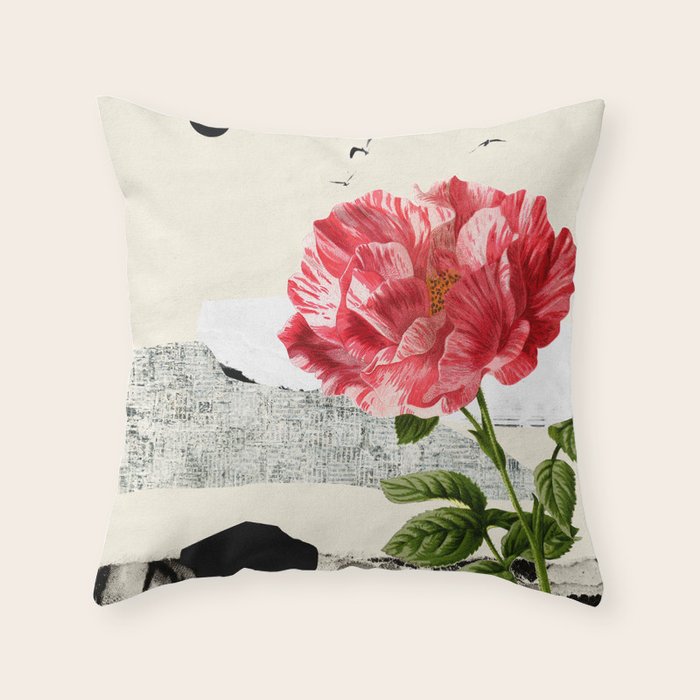 minimal collage/ landscape flower Throw Pillow Gallery Image 6