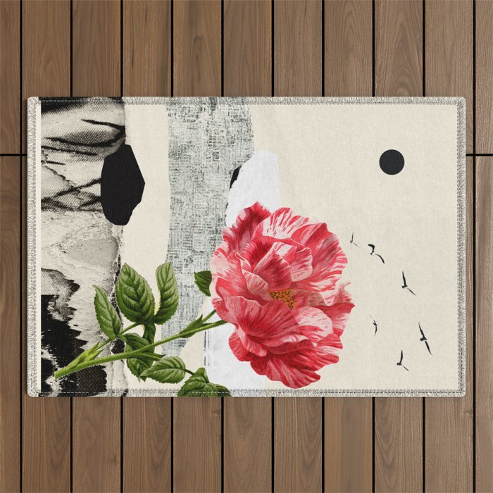 minimal collage/ landscape flower Outdoor Rug Gallery Image 1