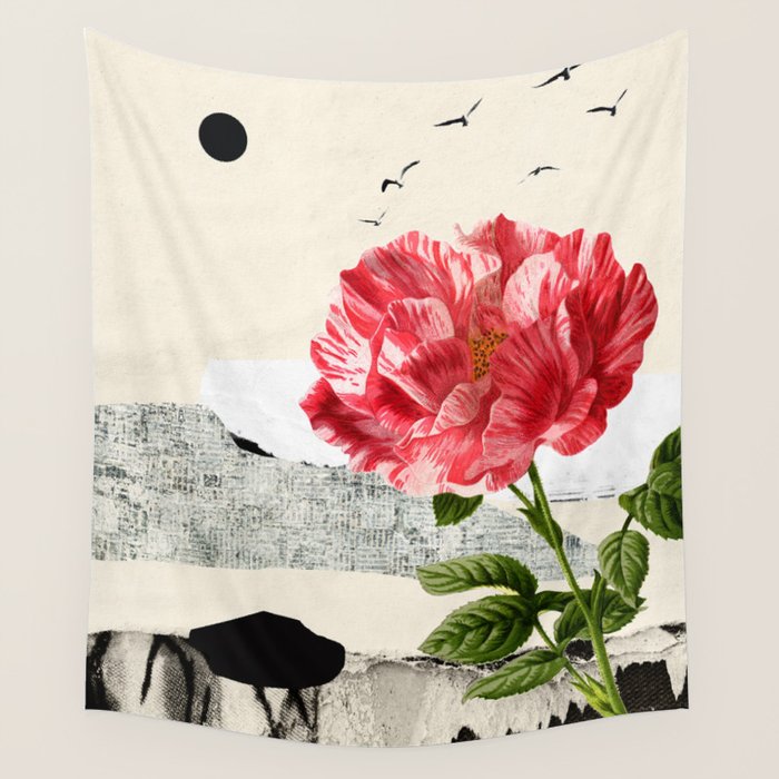 minimal collage/ landscape flower Wall Tapestry Gallery Image 4