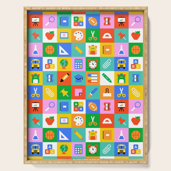 Colorful back to school geometric mosaic pattern Serving Tray Gallery Image 1