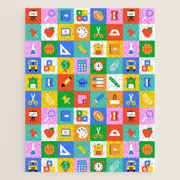 Colorful back to school geometric mosaic pattern Jigsaw Puzzle Gallery Image 1