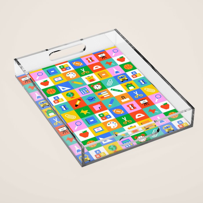 Colorful back to school geometric mosaic pattern Acrylic Tray Gallery Image 1