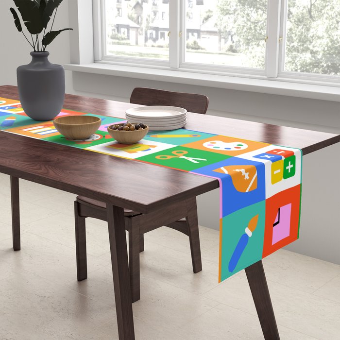Colorful back to school geometric mosaic pattern Table Runner Gallery Image 2