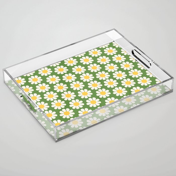 Retro Green Daisy Pattern Acrylic Tray Gallery Image 1