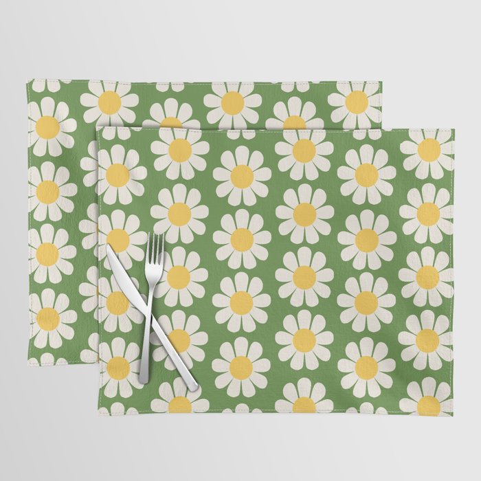 Retro Green Daisy Pattern Placemat Gallery Image 1