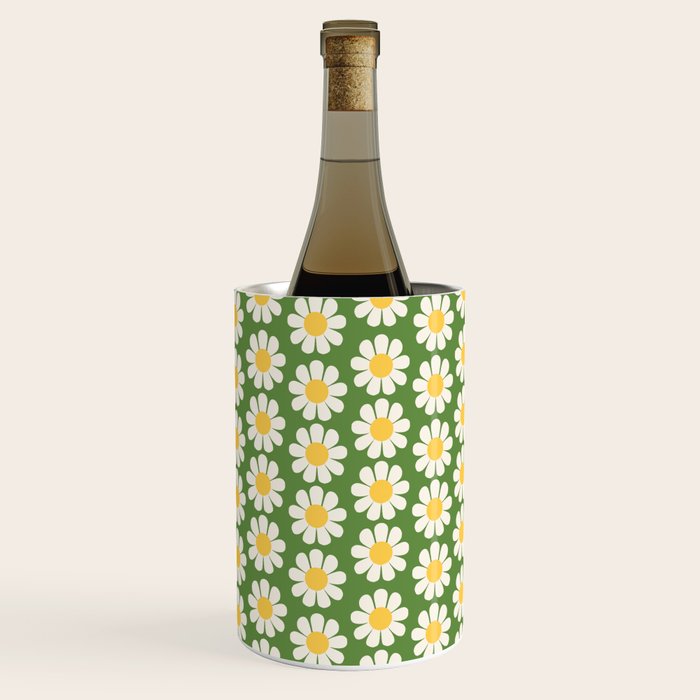 Retro Green Daisy Pattern Wine Chiller Gallery Image 1