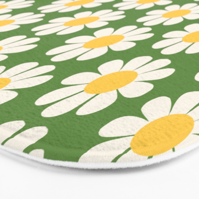 Retro Green Daisy Pattern Bath Mat Gallery Image 3
