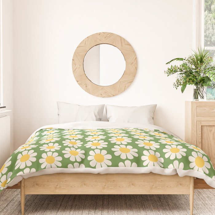 Retro Green Daisy Pattern Duvet Cover Gallery Image 3