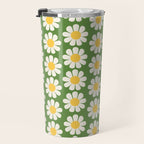 Retro Green Daisy Pattern Travel Mug Gallery Image 3