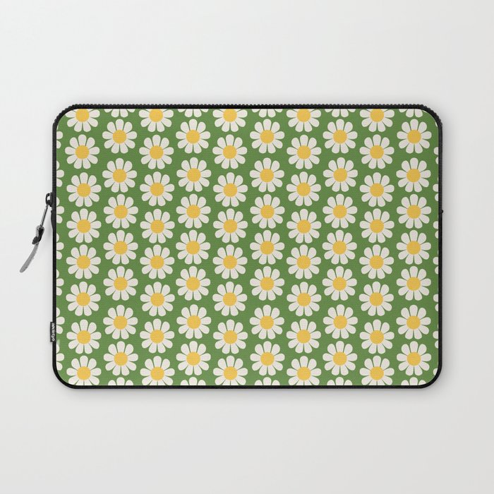Retro Green Daisy Pattern Laptop Sleeve Gallery Image 1