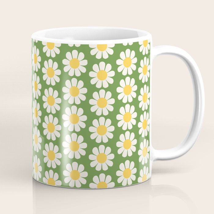 Retro Green Daisy Pattern Coffee Mug Gallery Image 1