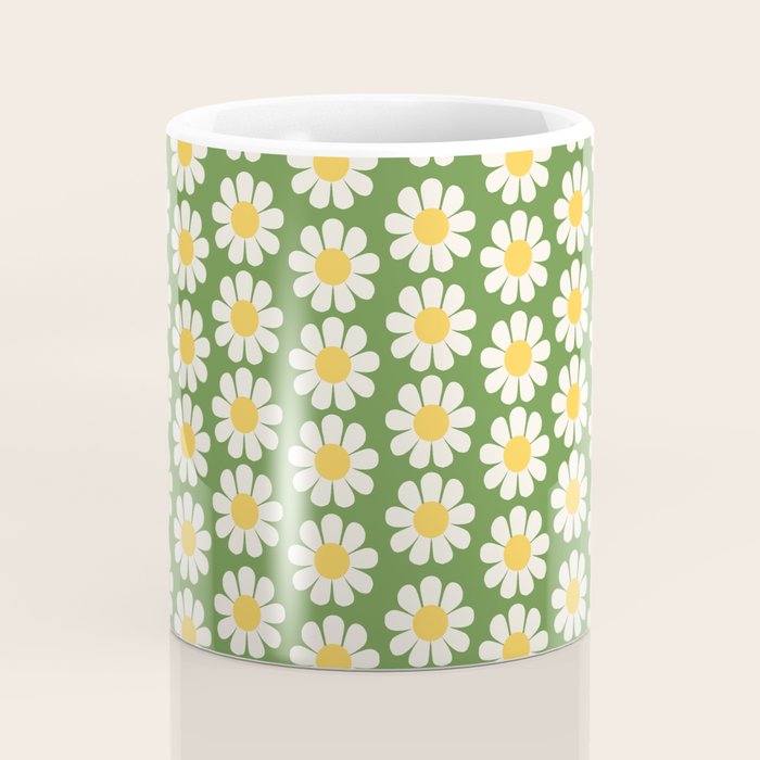 Retro Green Daisy Pattern Coffee Mug Gallery Image 4