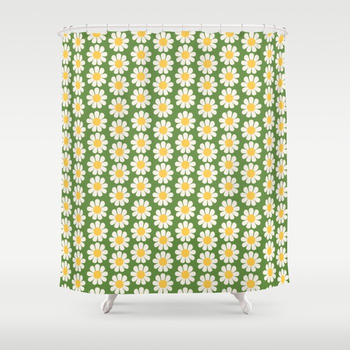 Retro Green Daisy Pattern Shower Curtain Gallery Image 1