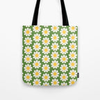 Retro Green Daisy Pattern Tote Bag Gallery Image 1
