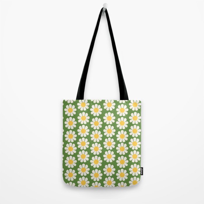 Retro Green Daisy Pattern Tote Bag Gallery Image 2