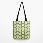 Retro Green Daisy Pattern Tote Bag Gallery Image 2
