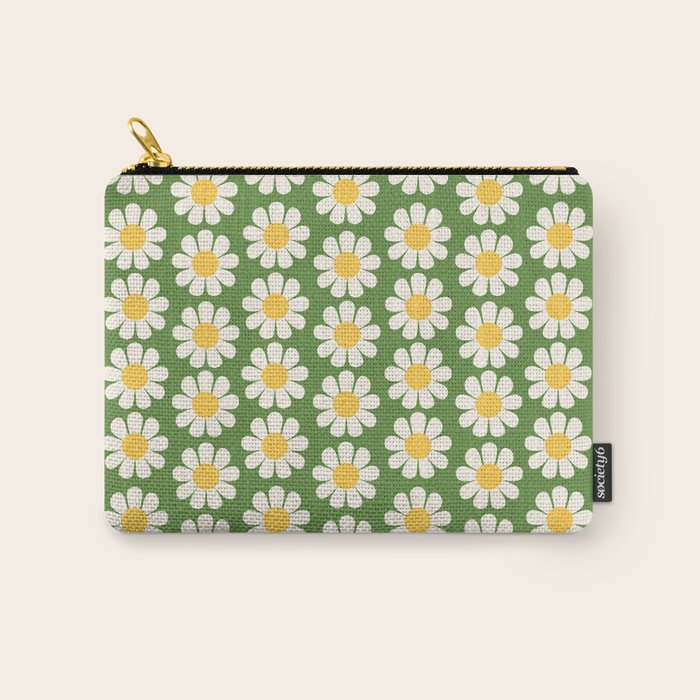 Retro Green Daisy Pattern Carry All Pouch Gallery Image 1