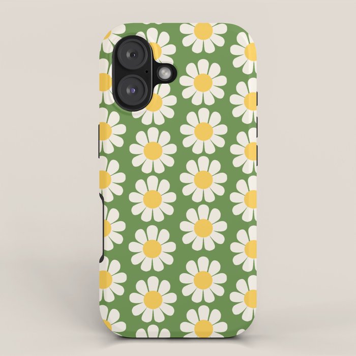 Retro Green Daisy Pattern iPhone Case Gallery Image 1
