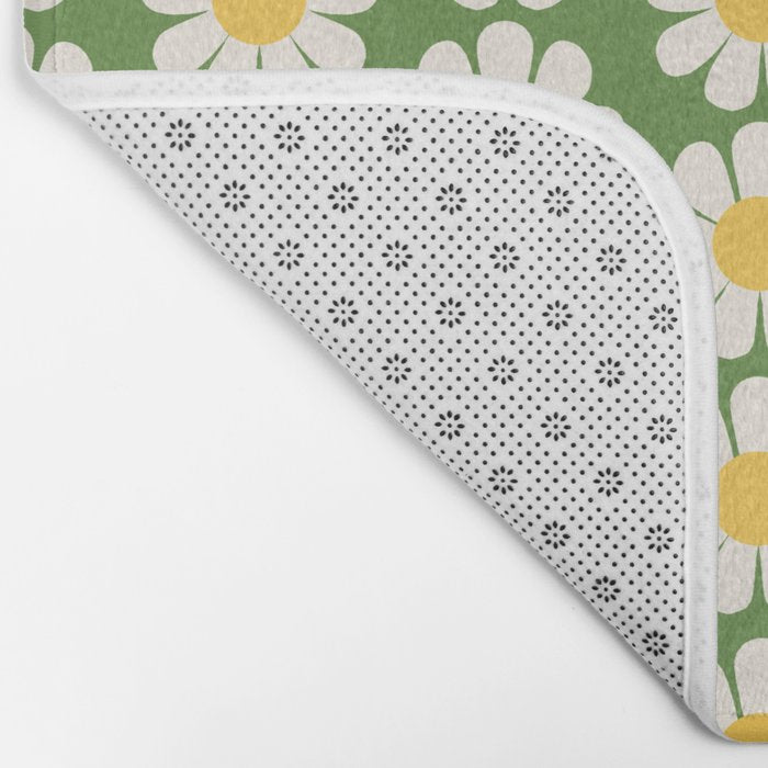 Retro Green Daisy Pattern Bath Mat Gallery Image 2