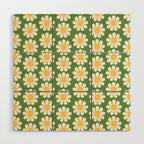 Retro Green Daisy Pattern Wood Wall Art Gallery Image 1