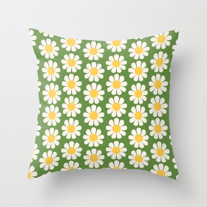 Retro Green Daisy Pattern Throw Pillow Gallery Image 6