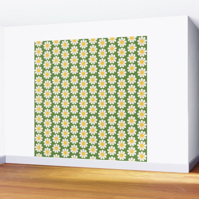 Retro Green Daisy Pattern Wall Mural Gallery Image 2
