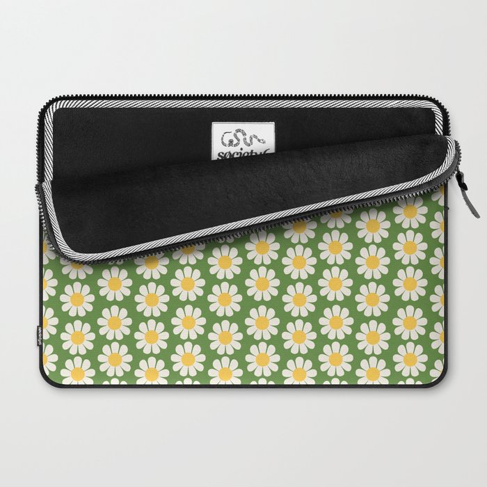 Retro Green Daisy Pattern Laptop Sleeve Gallery Image 2