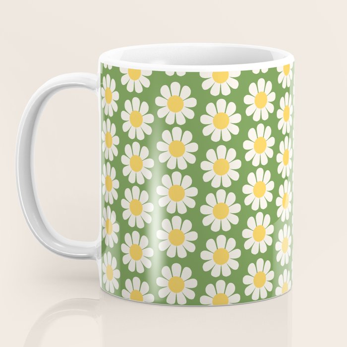 Retro Green Daisy Pattern Coffee Mug Gallery Image 3