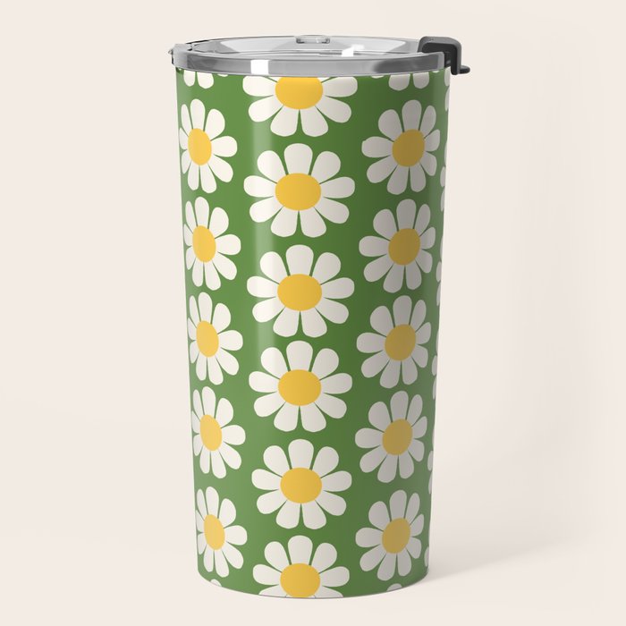 Retro Green Daisy Pattern Travel Mug Gallery Image 2