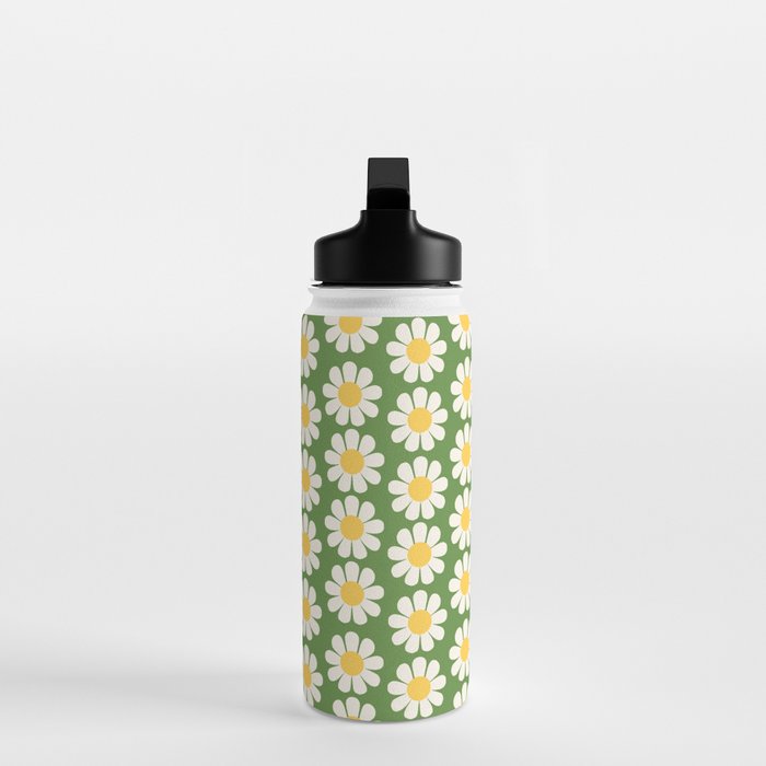 Retro Green Daisy Pattern Water Bottle Gallery Image 3