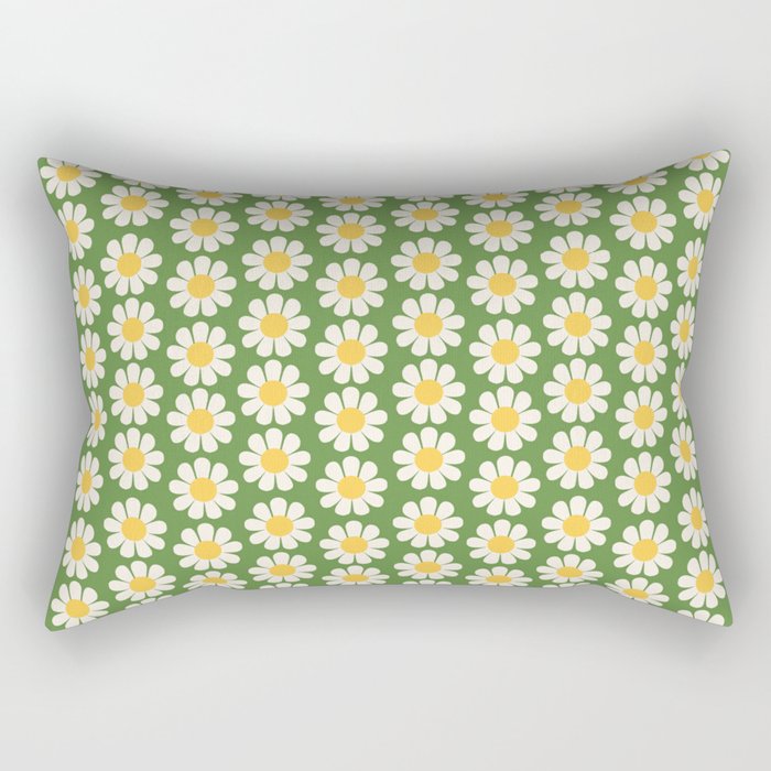 Retro Green Daisy Pattern Rectangular Pillow Gallery Image 2