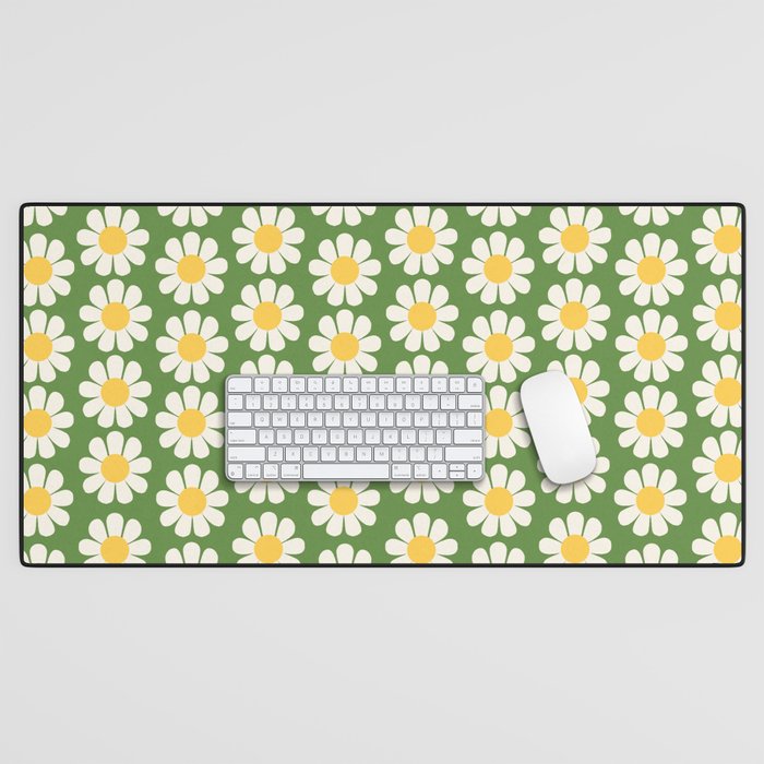 Retro Green Daisy Pattern Desk Mat Gallery Image 1