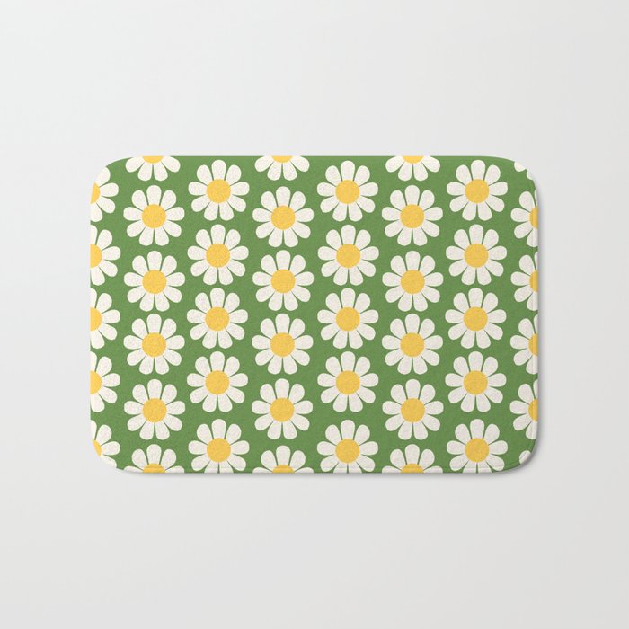 Retro Green Daisy Pattern Bath Mat Gallery Image 1