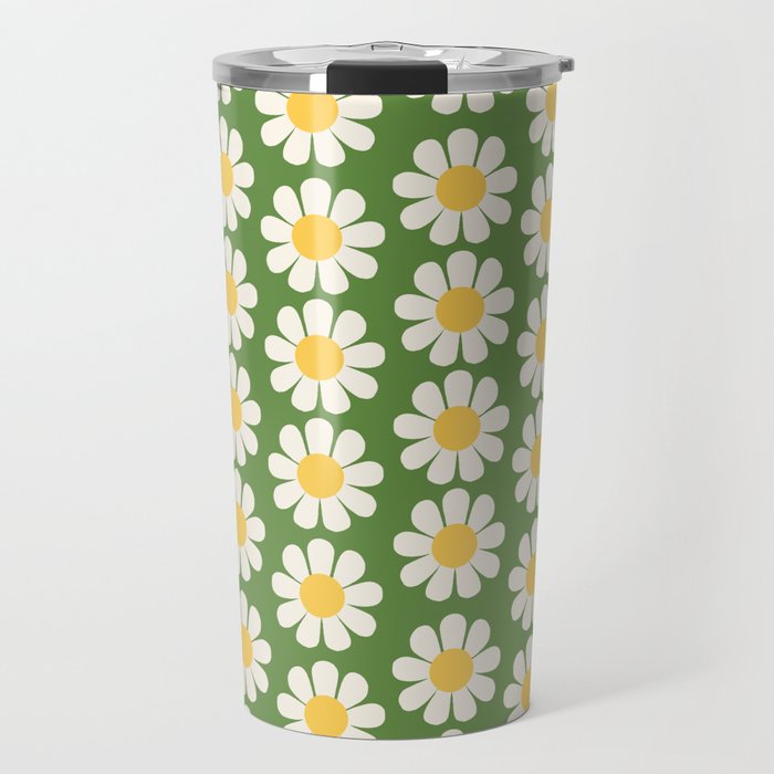 Retro Green Daisy Pattern Travel Mug Gallery Image 1