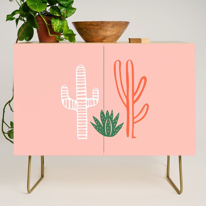 Hand drawn cactus plant art Credenza Gallery Image 1