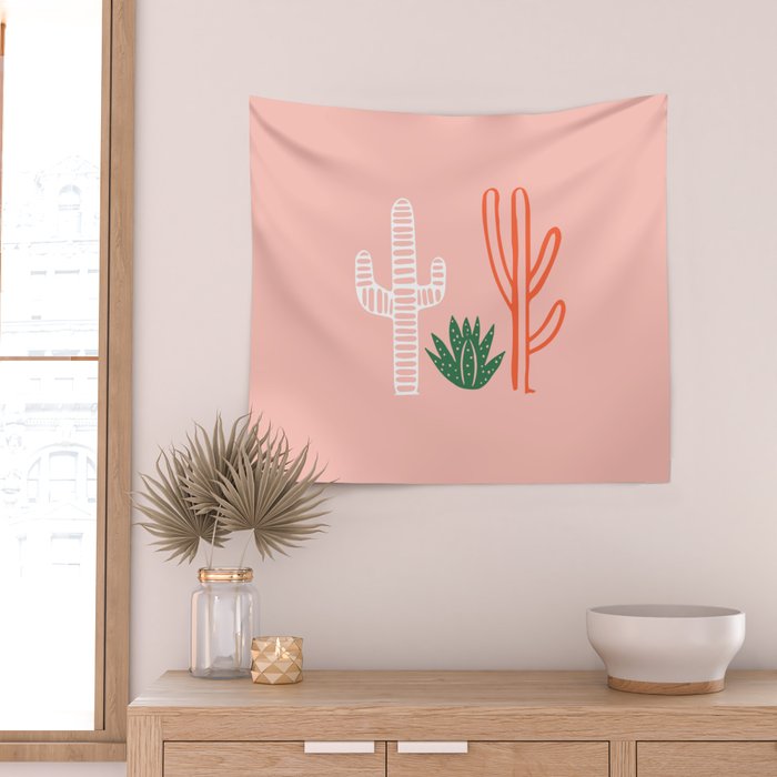 Hand drawn cactus plant art Wall Tapestry Gallery Image 2