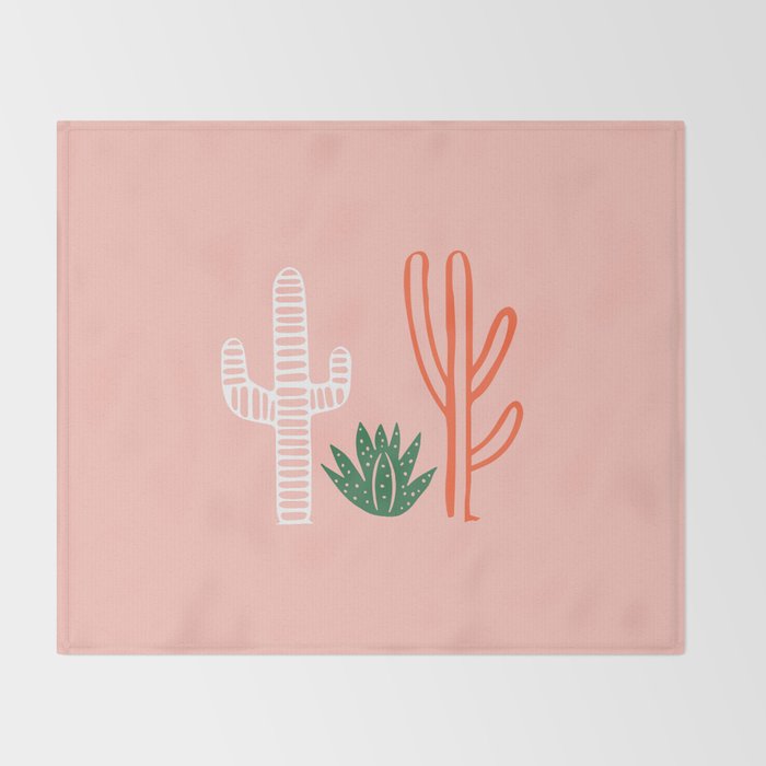 Hand drawn cactus plant art Throw Blanket Gallery Image 2