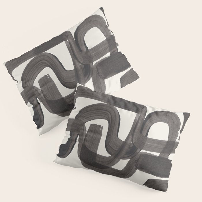 Black Ink Paint Brush Strokes Wiggles Mid Century Modern Pillow Sham Gallery Image 3