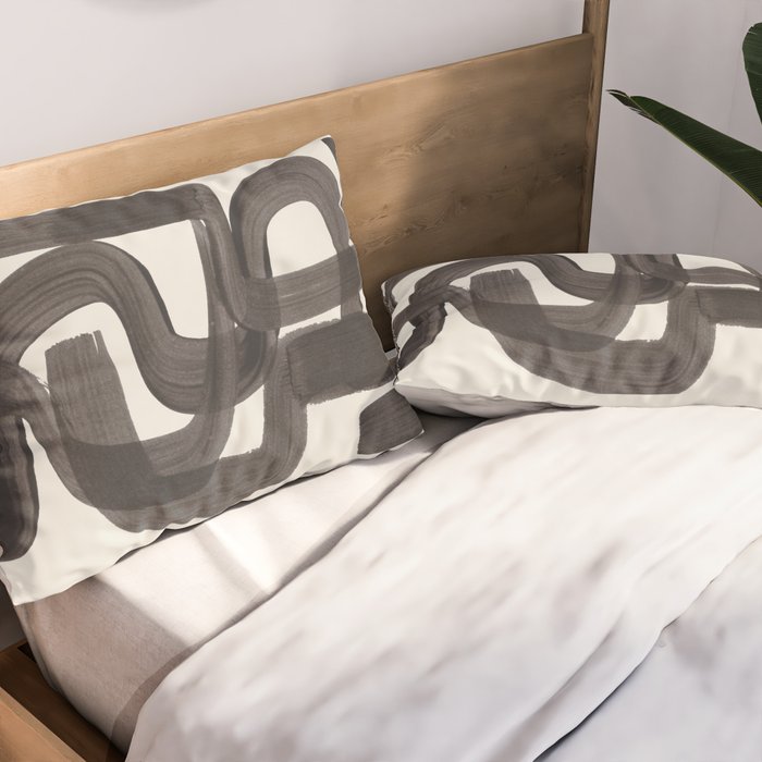 Black Ink Paint Brush Strokes Wiggles Mid Century Modern Pillow Sham Gallery Image 2