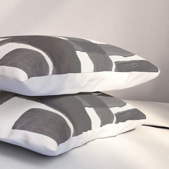 Black Ink Paint Brush Strokes Wiggles Mid Century Modern Pillow Sham Gallery Image 3
